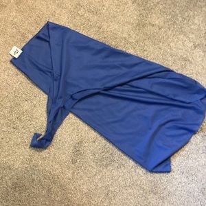 Pair of bathing cover up sarongs, long blue and short black.